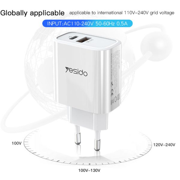 Yesido Dual-Port Wall Charger 18W Sale