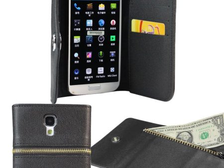 Zipper Wallet Case For Samsung Galaxy S4 - Black on Sale