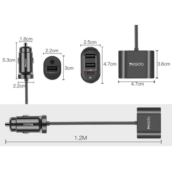 Yesido Multi Port Car Fast Charger 48W For Sale