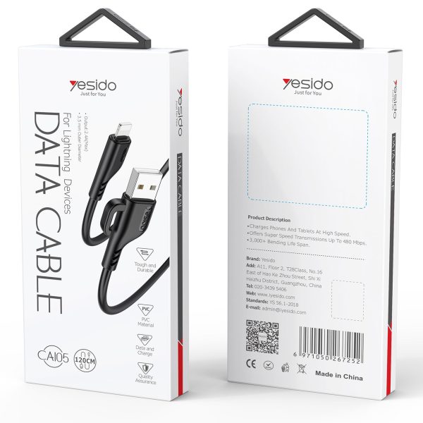 Yesido PVC Dumb Surface with Wire Hook Data Cable 1.2M Supply